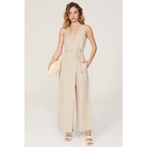 ROSETTA GETTY Beige Oatmeal Linen Blend Sleeveless V-Neck Apron Jumpsuit Size 2